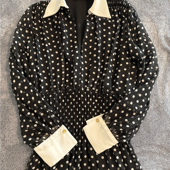 Zara Black and White Polka Dot Long Sleeve Dress - Picture 3 of 4